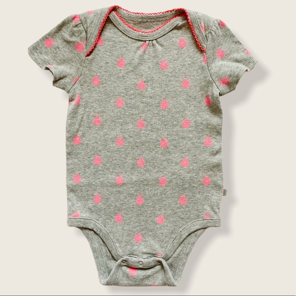 Lot of 2 Baby Gap 12-18M Short-Sleeve Onesies - Gray w/ Pink Ladybug & Stripe - Picture 2 of 8